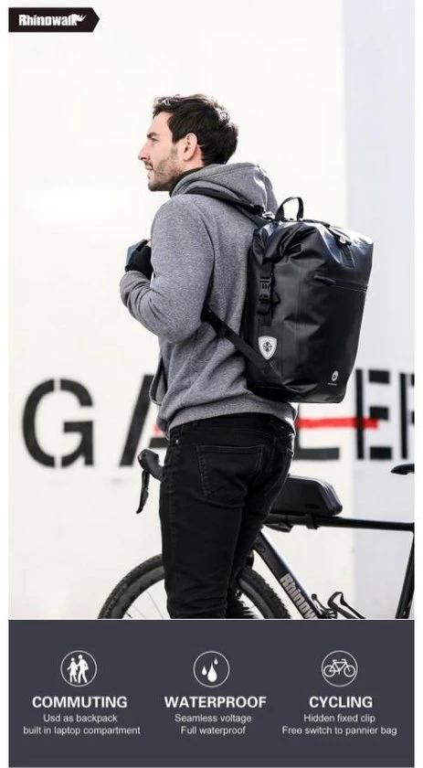 Beste Pirce ???? RHINOWALK Fietstas - Rugzak - Rolltop - Schoudertas - Schooltas - Volledig Waterdicht 27L ???? 4 Beste Pirce ???? RHINOWALK Fietstas - Rugzak - Rolltop - Schoudertas - Schooltas - Volledig Waterdicht 27L ???? - Afbeelding 2