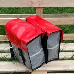 Korting ???? BayNL- Waterdicht - Dubbele - Bisonyl - Fietstas- Reflectoren - Grijs En Rood – 34cmX16.2cmX32cm=35 Liter ???? -bike shop 550x349