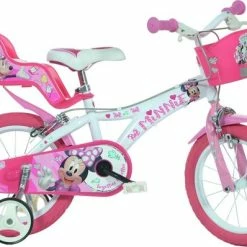 Promo ???? Dino Disney Minnie Mouse - Fiets - Meisjes - Wit;Roze - 16 Inch ????