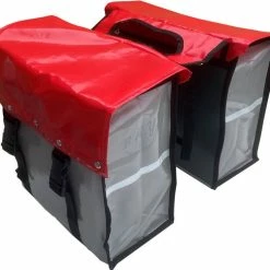 Korting ???? BayNL- Waterdicht - Dubbele - Bisonyl - Fietstas- Reflectoren - Grijs En Rood – 34cmX16.2cmX32cm=35 Liter ???? -bike shop 550x497 2
