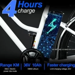 Flash-uitverkoop ???? HITWAY 26 Inch E-bike, Elektrische Fiets Voor Heren En Dames, Pedelec Stadsfietsen, 250 W Motor, 36 V/11,2 Ah E-bike, Shimano 7 Versnellingen, 35-90 Km| Wit / Blauw ???? -bike shop 550x525 5