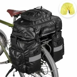 Coupon ???? Fietstassen Dubbel 65L Waterdichte Tas Bagagedrager Fiets Rugzak Regenhoes UPGRADE Zwart - RHINOWALK - 3 In 1 Multifunctionele Fietstas ????
