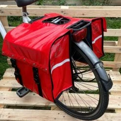 Korting ???? BayNL- Waterdicht - Dubbele - Bisonyl - Fietstas- Reflectoren - Grijs En Rood – 34cmX16.2cmX32cm=35 Liter ???? -bike shop 550x561 1