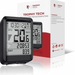 Coupon ???? Trophy Tech Draadloze Fietscomputer - 17 Functies - NL Handleiding - Fietscomputer Draadloos Waterdicht - Extra Groot Scherm ????