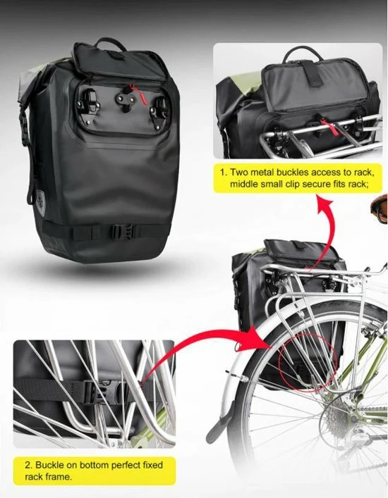 Beste Pirce ???? RHINOWALK Fietstas - Rugzak - Rolltop - Schoudertas - Schooltas - Volledig Waterdicht 27L ???? 3 Beste Pirce ???? RHINOWALK Fietstas - Rugzak - Rolltop - Schoudertas - Schooltas - Volledig Waterdicht 27L ????