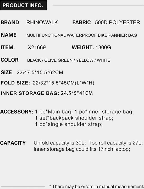 Beste Pirce ???? RHINOWALK Fietstas - Rugzak - Rolltop - Schoudertas - Schooltas - Volledig Waterdicht 27L ???? 9 Beste Pirce ???? RHINOWALK Fietstas - Rugzak - Rolltop - Schoudertas - Schooltas - Volledig Waterdicht 27L ???? - Afbeelding 7