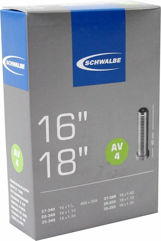 Hete verkoop ???? Schwalbe Binnenband 16/18 Inch (37-340, 28/37-349, 28/35-355) Av 40 Mm ???? 3 Hete verkoop ???? Schwalbe Binnenband 16/18 Inch (37-340, 28/37-349, 28/35-355) Av 40 Mm ????